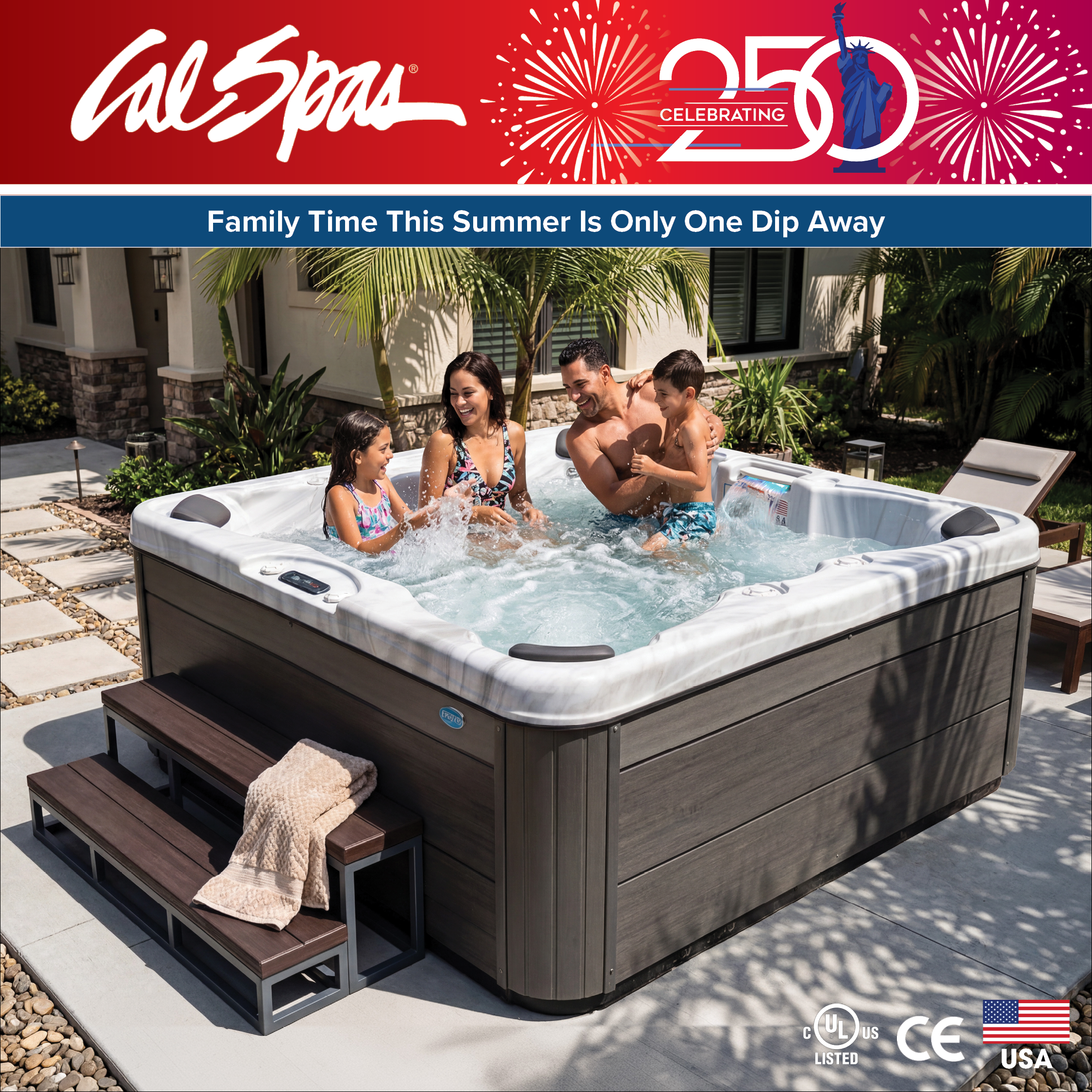 Calspas hot tub being used in a family setting - Simi Valley